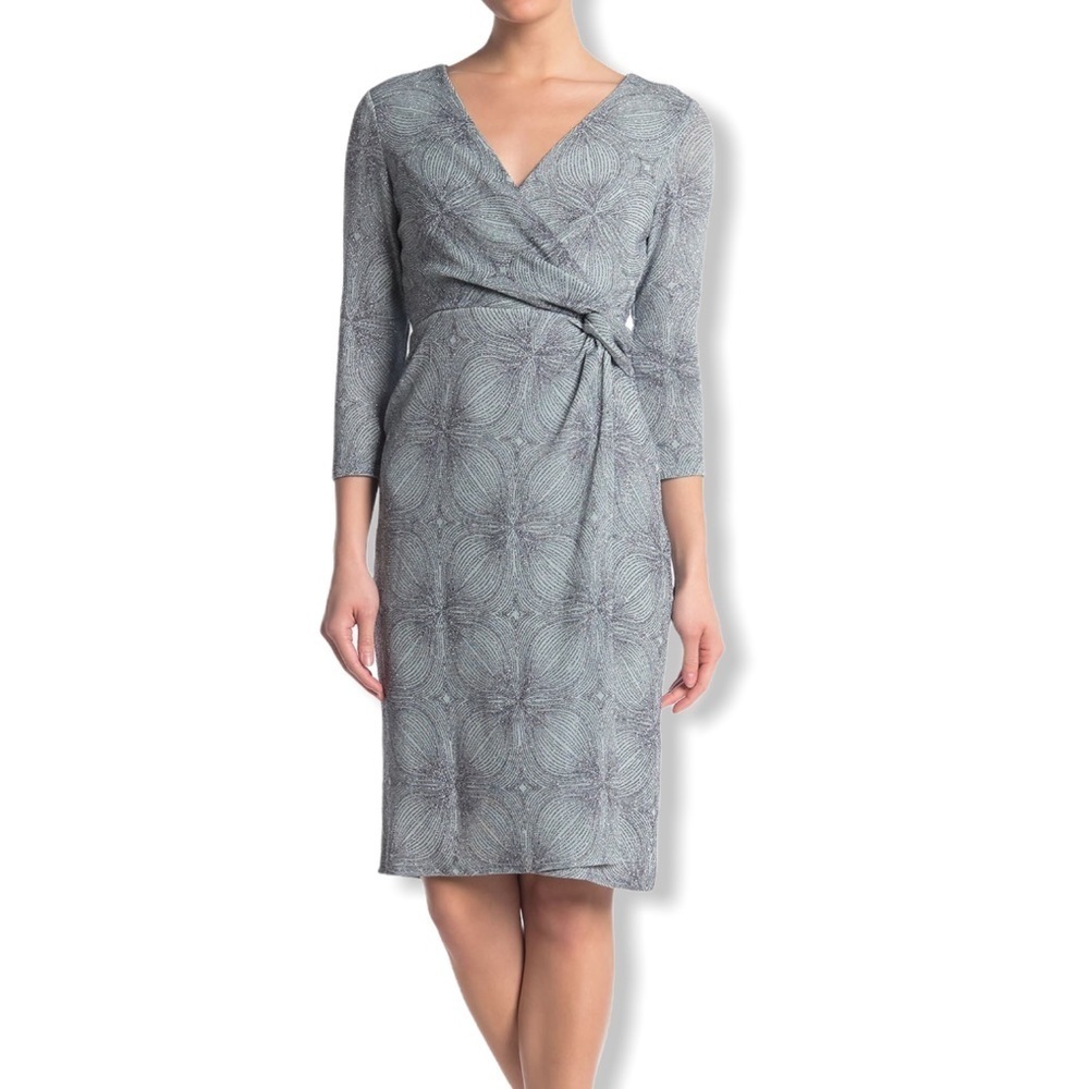 MARINA Surplice Neck Arctic Blue Glitter Dress